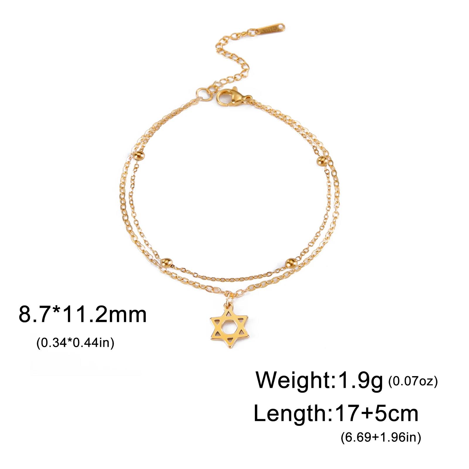 LIKGREAT Stainless Steel Star of David Symbol Bracelet for Men Women Charm Bead Bracelet Classic Original Jewelry Christmas Gift