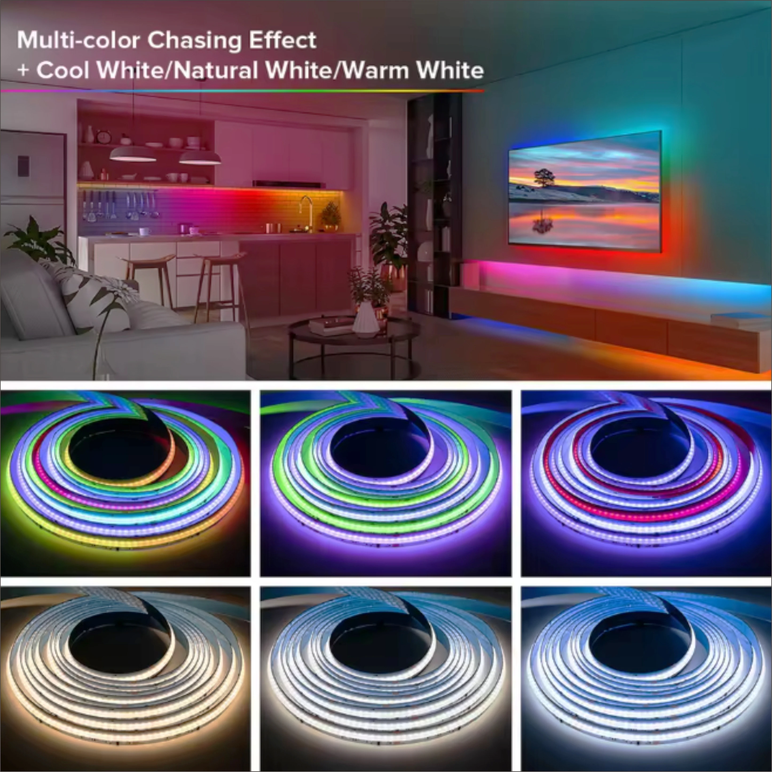RGBW COB LED Light Strip Pixel Addressable 784LEDs RGB Dream Full Color 10mm DC24V WS2814 WS2811 High Density Flexible COB Light