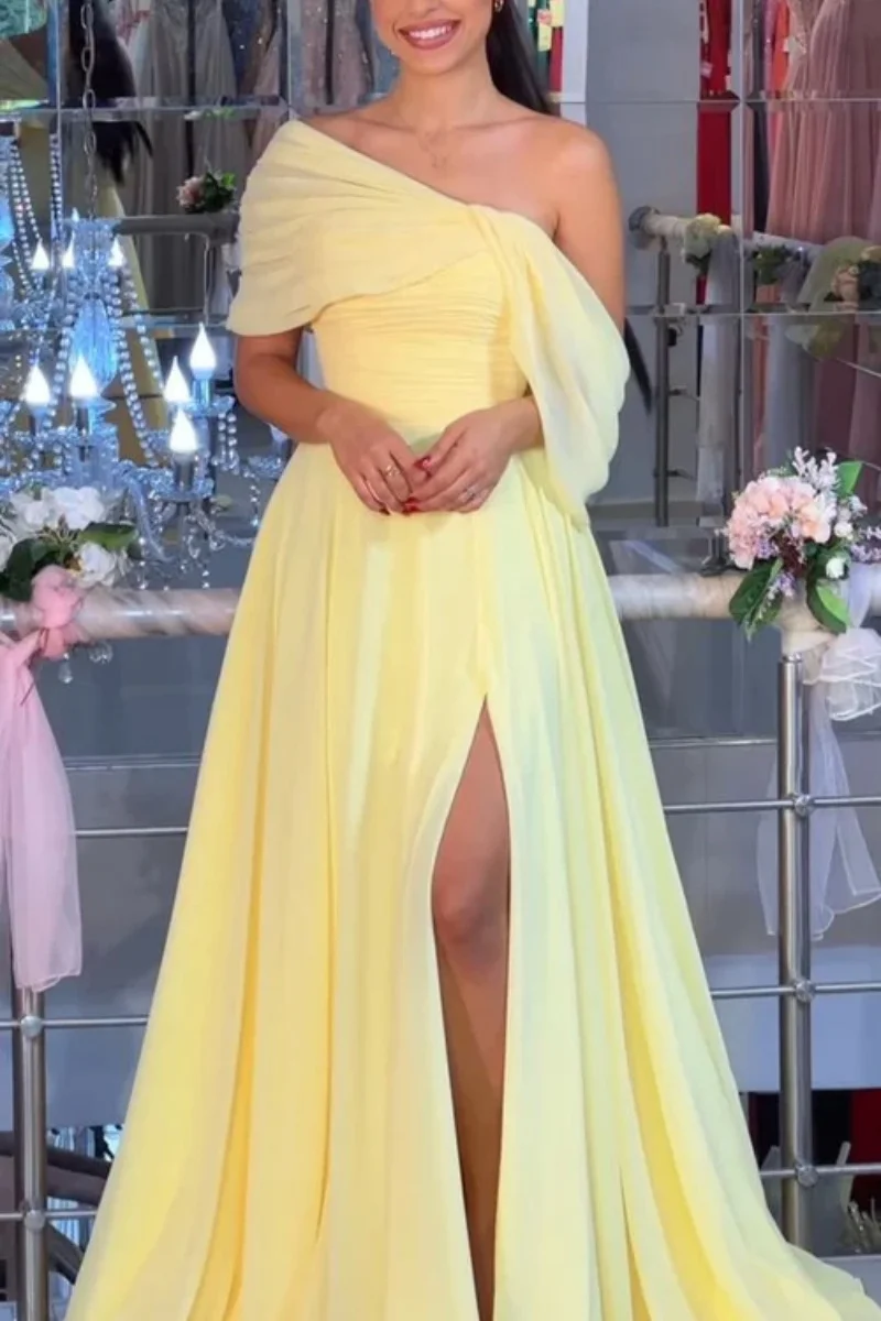 2026 Modern Off The Shoulder Vintage A Line Yellow Long Prom Dress Evening Dresses  Vestidos De Fiesta Elegantes