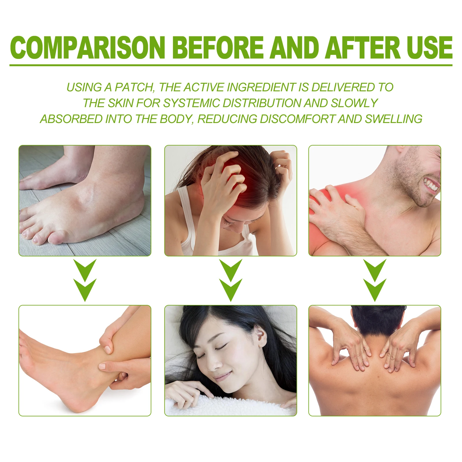 رقعة العناية بالجسم من eelho ، تخفف آلام العضلات والعظام ، تورم الساق ، الدوخة ، الصداع ، انزعاج الجسم #4