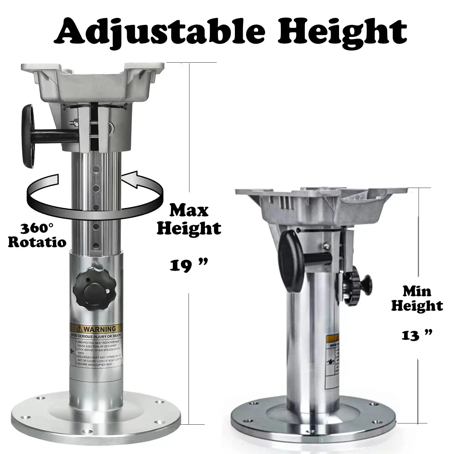 ฐานรองเบาะเรืออลูมิเนียมปรับระดับได้ ความสูง 32.5-46 ซม. ดีไซน์ล็อคได้ ขัดเงาสีเงิน สำหรับเรือตกปลาและเรือเดินทะเล
