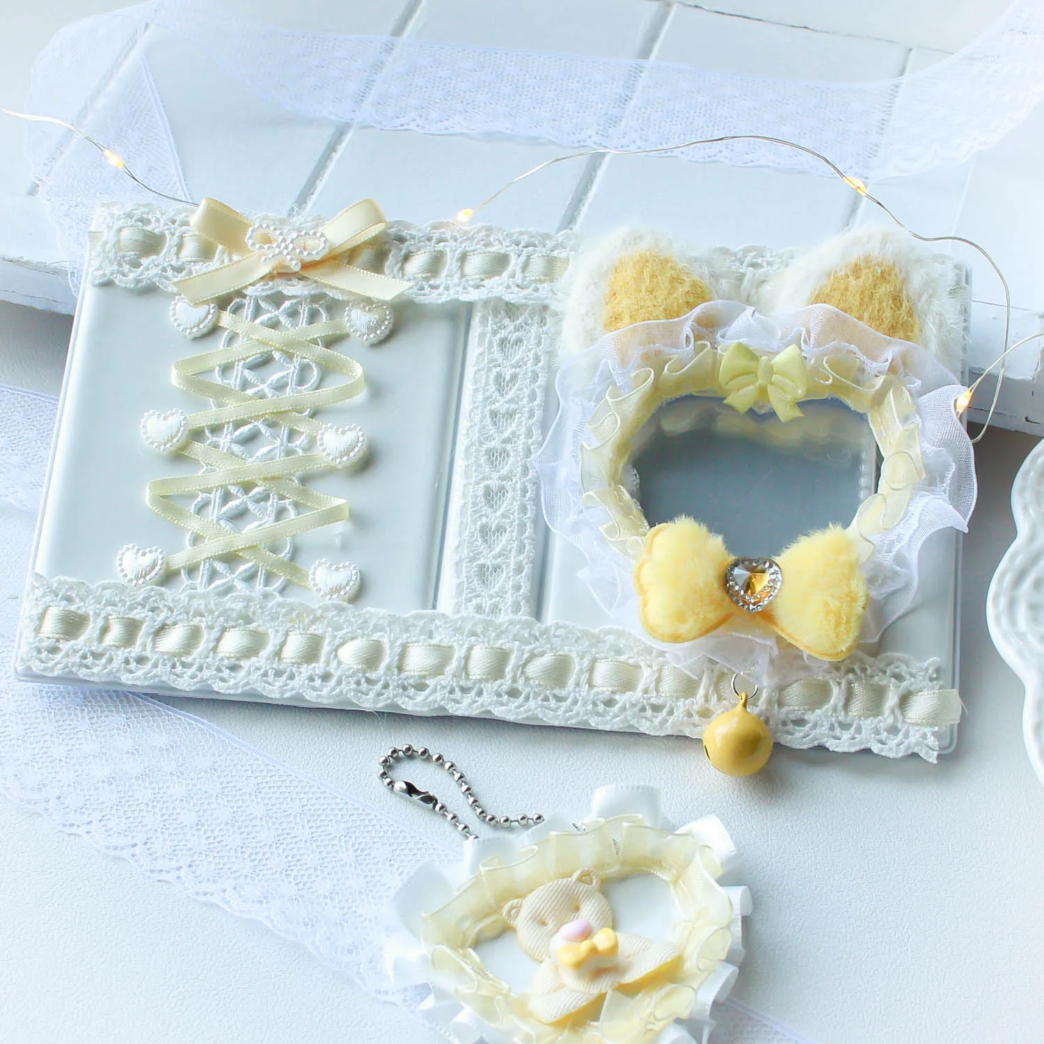 Imagem -06 - Kawaii Fita Amarela Lace Kpop Photocard Binder Small Card Collection Bonito id Card Album Chaveiro Pingente