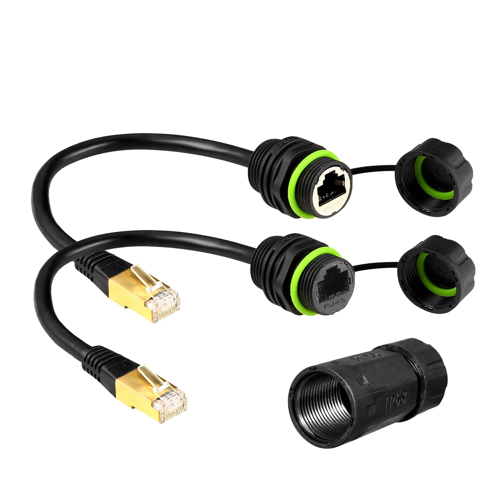 1 szt. Wodoodporne złącze RJ45 8p8c, RJ45 męskie na żeńskie, do montażu panelowego, korpus ze stopu cynku + plastik PA66 + styk miedziany, 250 mm — zdjęcie produktu 7