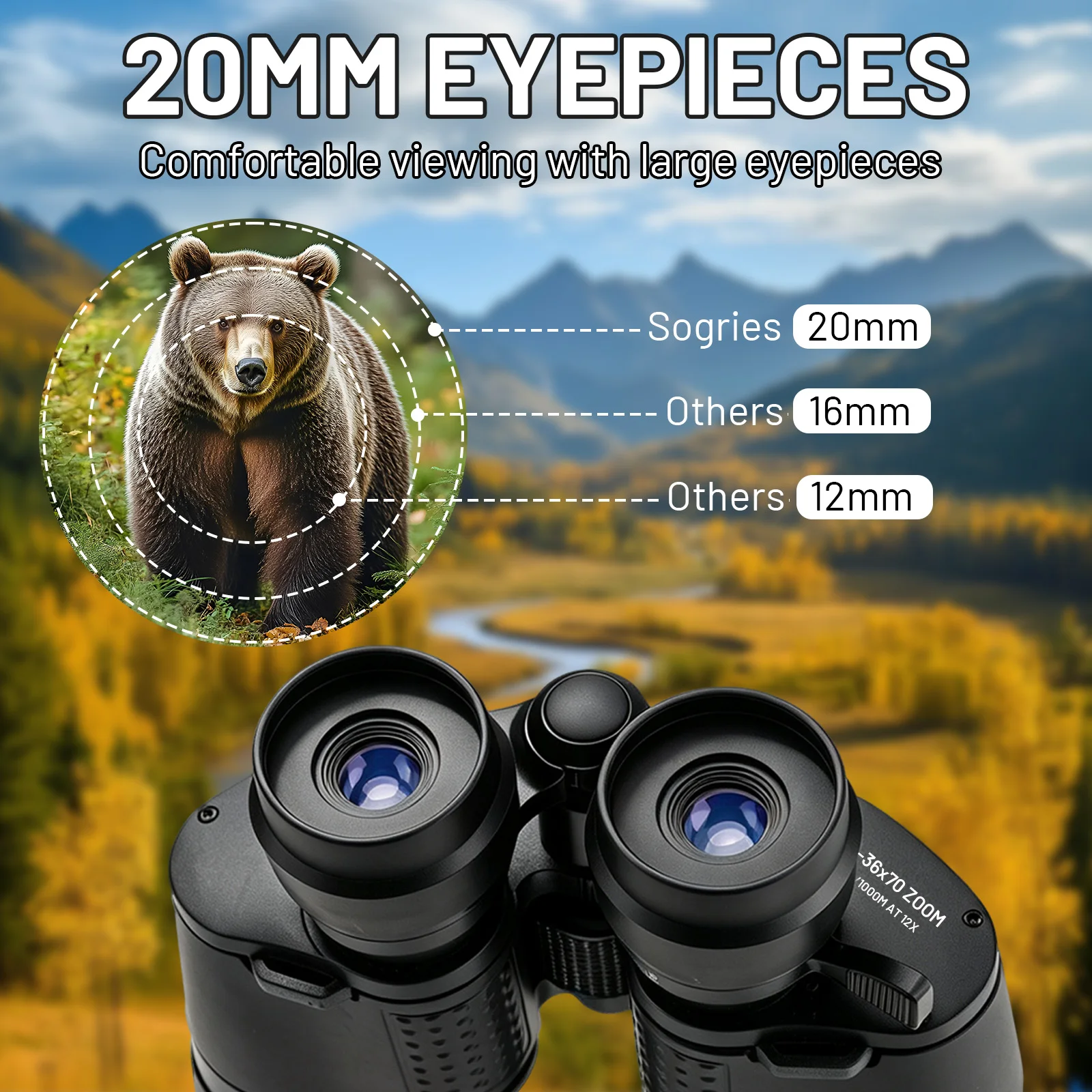 12-36x70mm Adult Binoculars With High-Definition FMC Coated Lens-Ideal For Bird Watching, Hunting, Hiking And Music Events