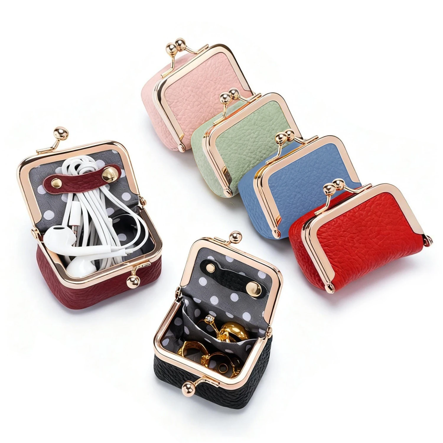 Women's Mini Jewelry Box Exquisite Kiss Lock Coin Bag Portable Travel Ring Box,Suitable for Storing Earrings,Rings,and Necklaces