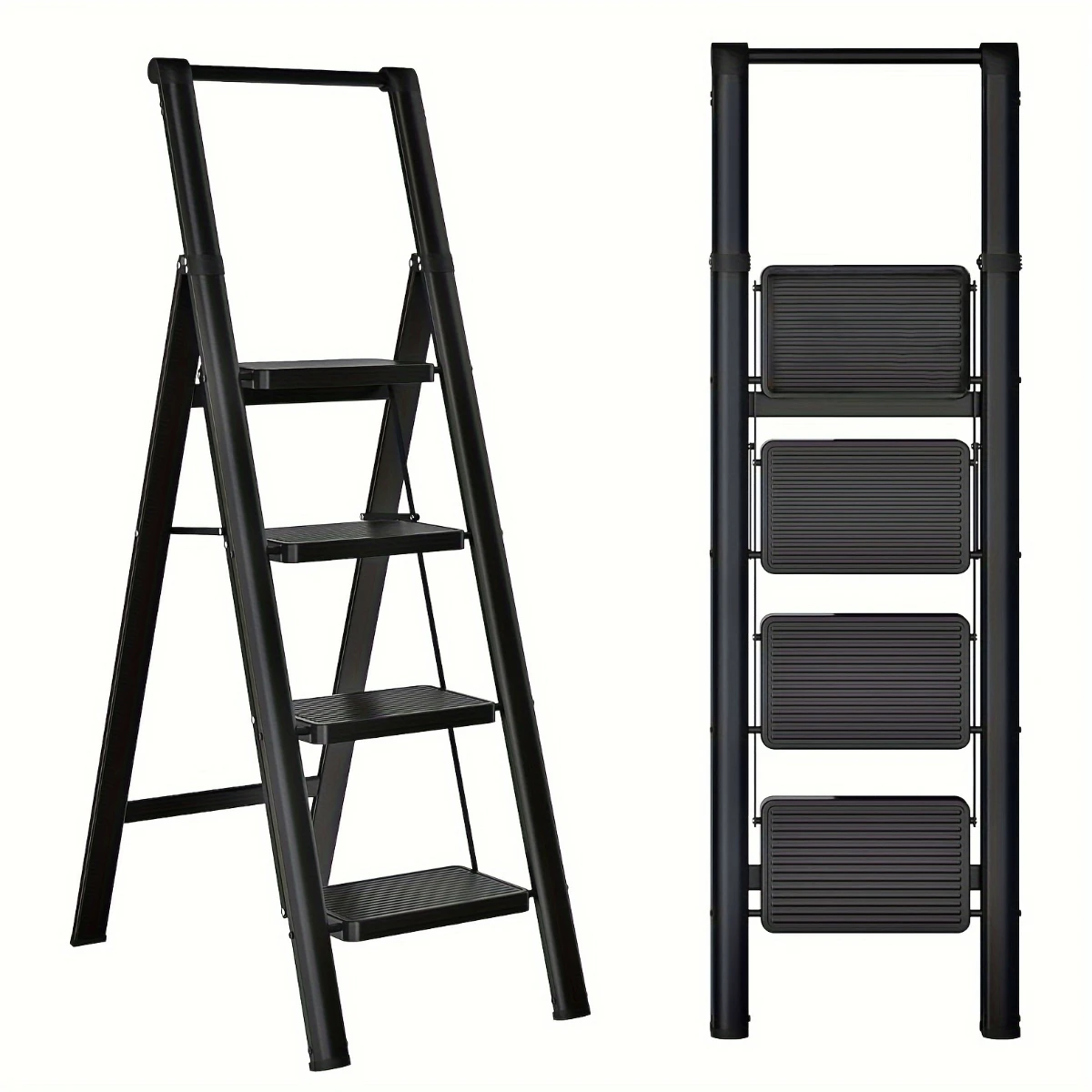 Tabouret-échelle pliant à 4 marches pour adulte, avec pédale plus large, conception ergonomique, antidérapant, léger, portable, en acier