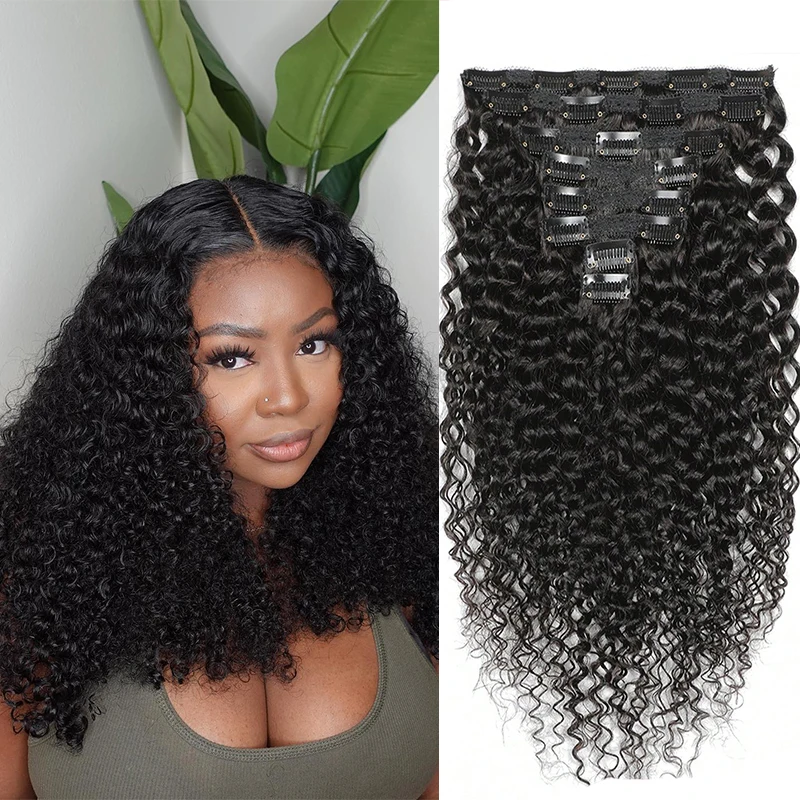 Kinky Curly Clip Ins Human Hair Extensions Natural Color 120g 8Pcs/Set 100% Human Hair Clip Extensions Full Head for Women