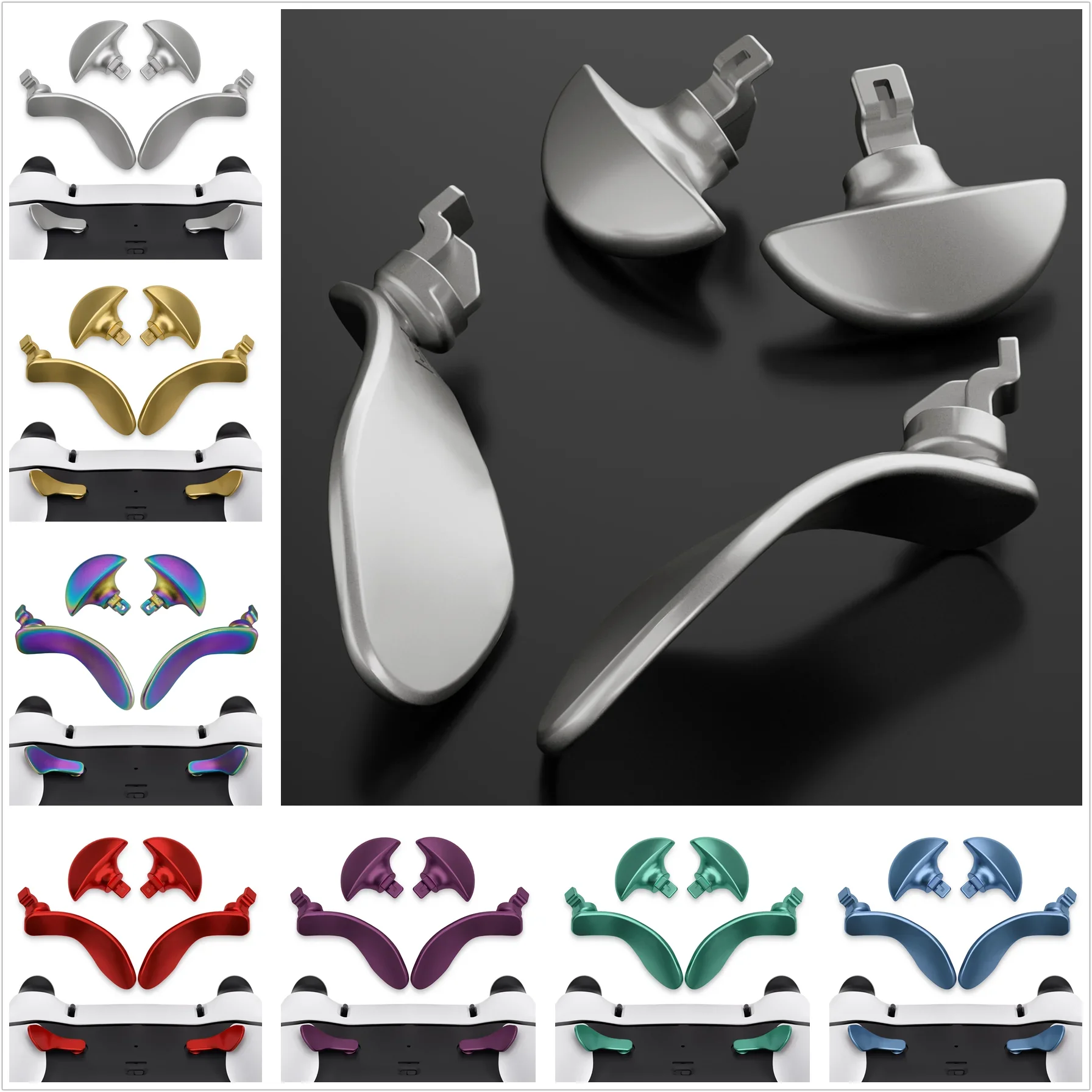 eXtremeRate Palettes arrière pour contrôleur PS5 Edge, remplacement de 4 boutons arrière en métal interchangeables - Argent métallisé