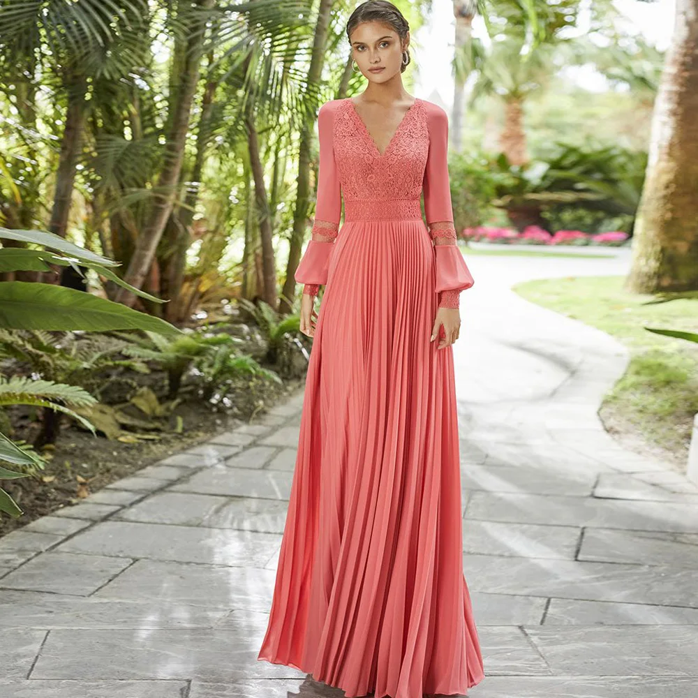 Klassische A-Linie-Kleider für die Brautmutter, maßgeschneidert, V-Ausschnitt, lange Ärmel, langes Hochzeitskleid, Spitzenapplikationen