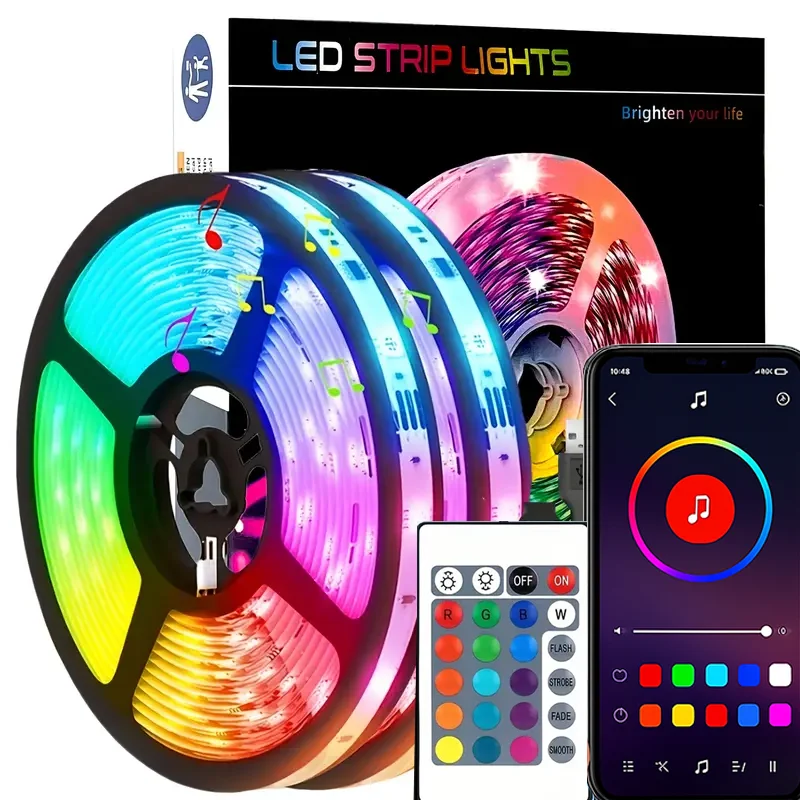 

5V 5050RGB LED Strip Light with Bluetooth APP&24-Key Remote, USB Powered Music Sync Color Changing Light for Bedroom, Home Decor