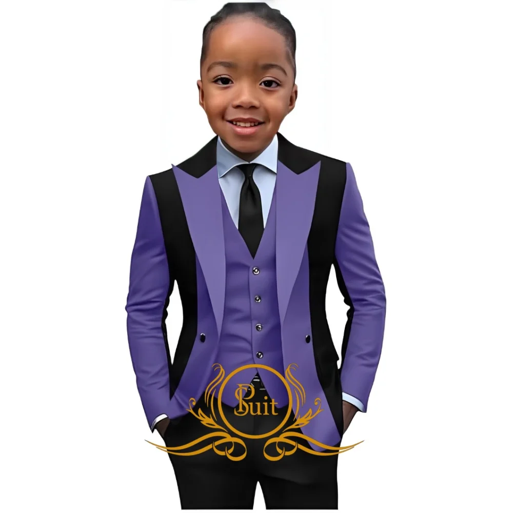 Color Block Boys Suit 3 Piece Set Fashion Design Wedding Tuxedo for Kids Custom Clothes 2-16 Years Old Children Outfit