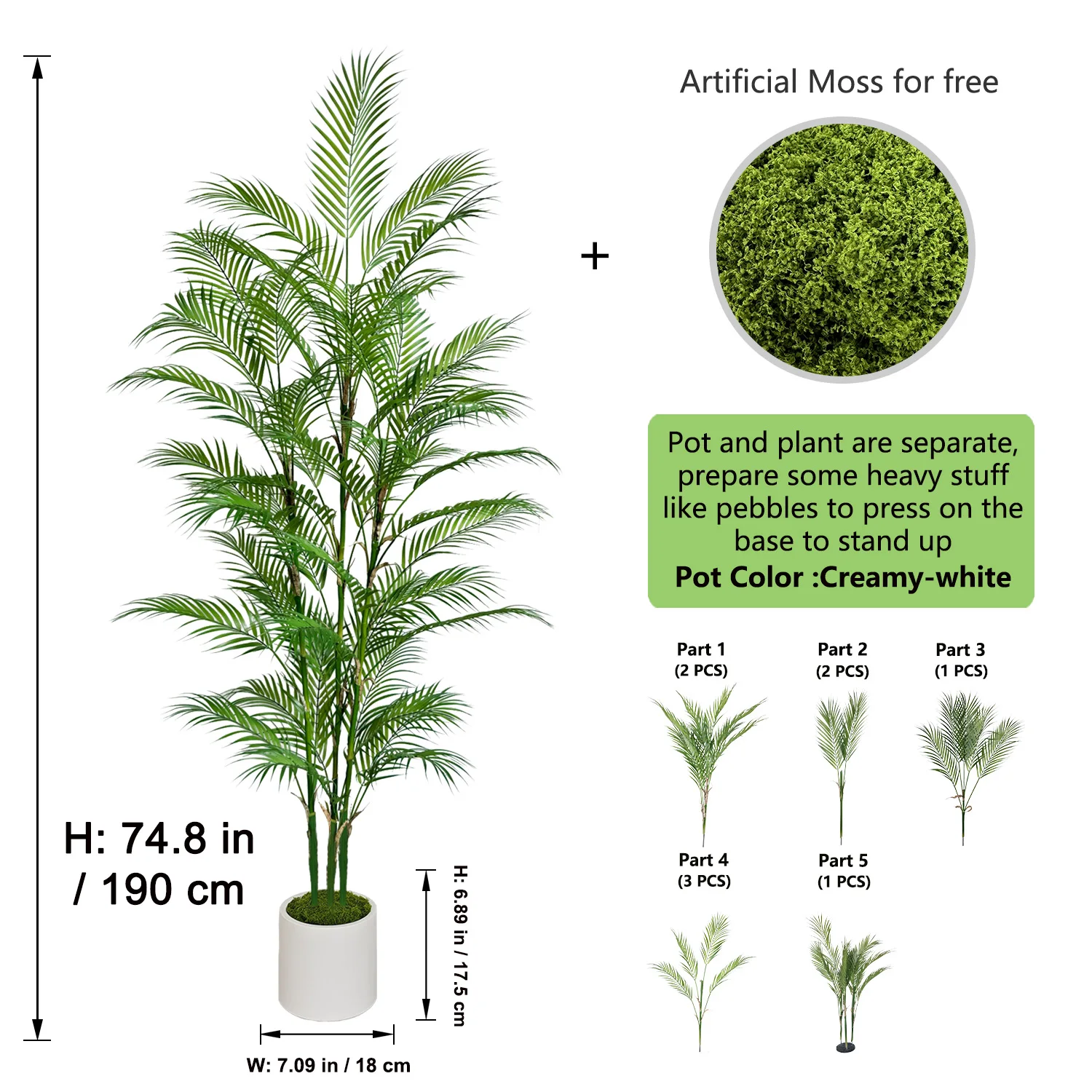 1,2m-1,8m Künstliche Areca-Palme Große Künstliche Tropische Pflanze für Innendekoration Künstlicher Topf-Palmenbaum für Wohnzimmer Büro Hotel – Detail 7