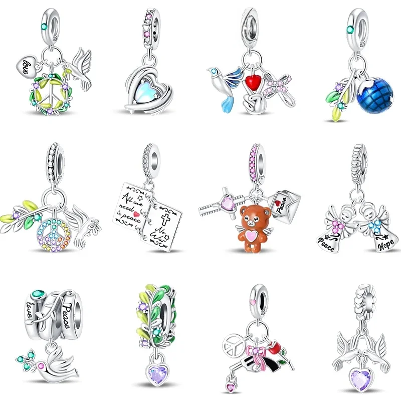 925 Sterling Silver Peace Dove World Peace Life Tree Charms Pendants Fit Qikaola 925 Original Bracelets DIY Anniversary Jewelry — zdjęcie 2
