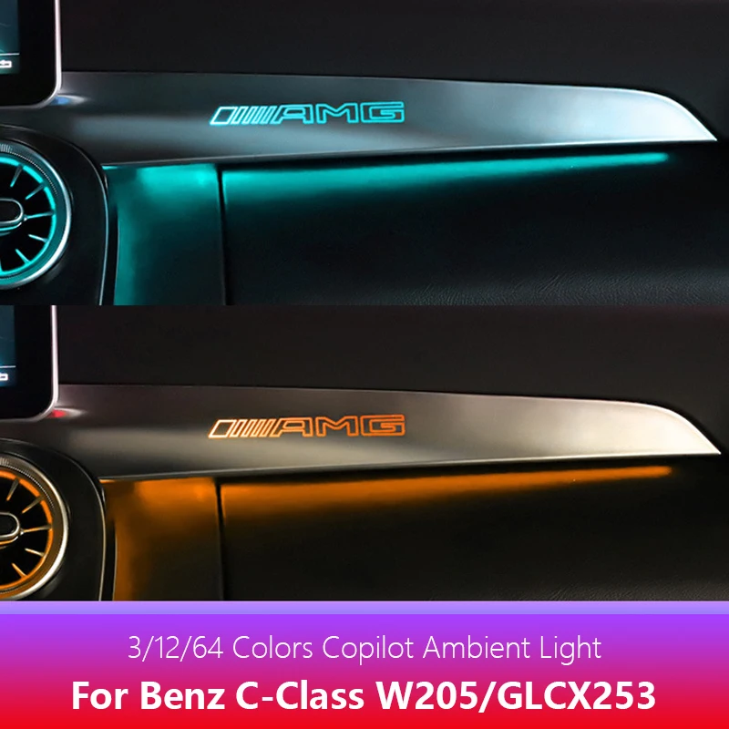 Atmosphere Lamp Cover For Mercedes-Benz C/GLC class W205 X253 2014-2020 MB Co-pilot Neon Ambient Light LED 3/64 Colors