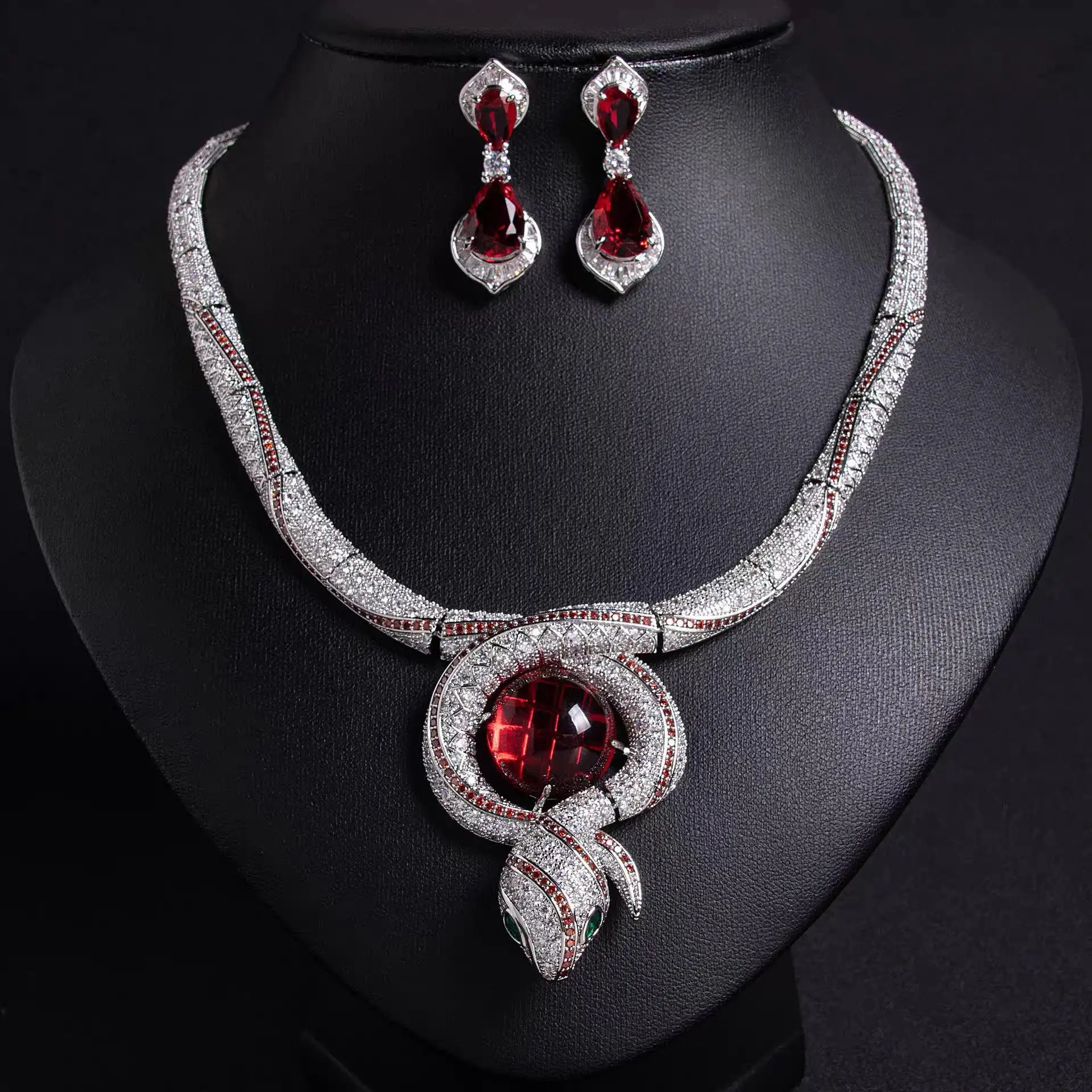 

Royal Serpent Luxury Red Gem Necklace & Earrings Set