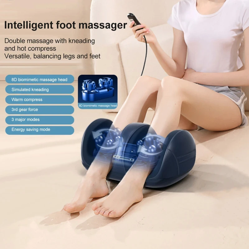 Electric Foot Massager Hot Compression Shiatsu Kneading Leg Roller Muscle Helps Relief Foot Stress Heel Fatigue Massage Relaxing