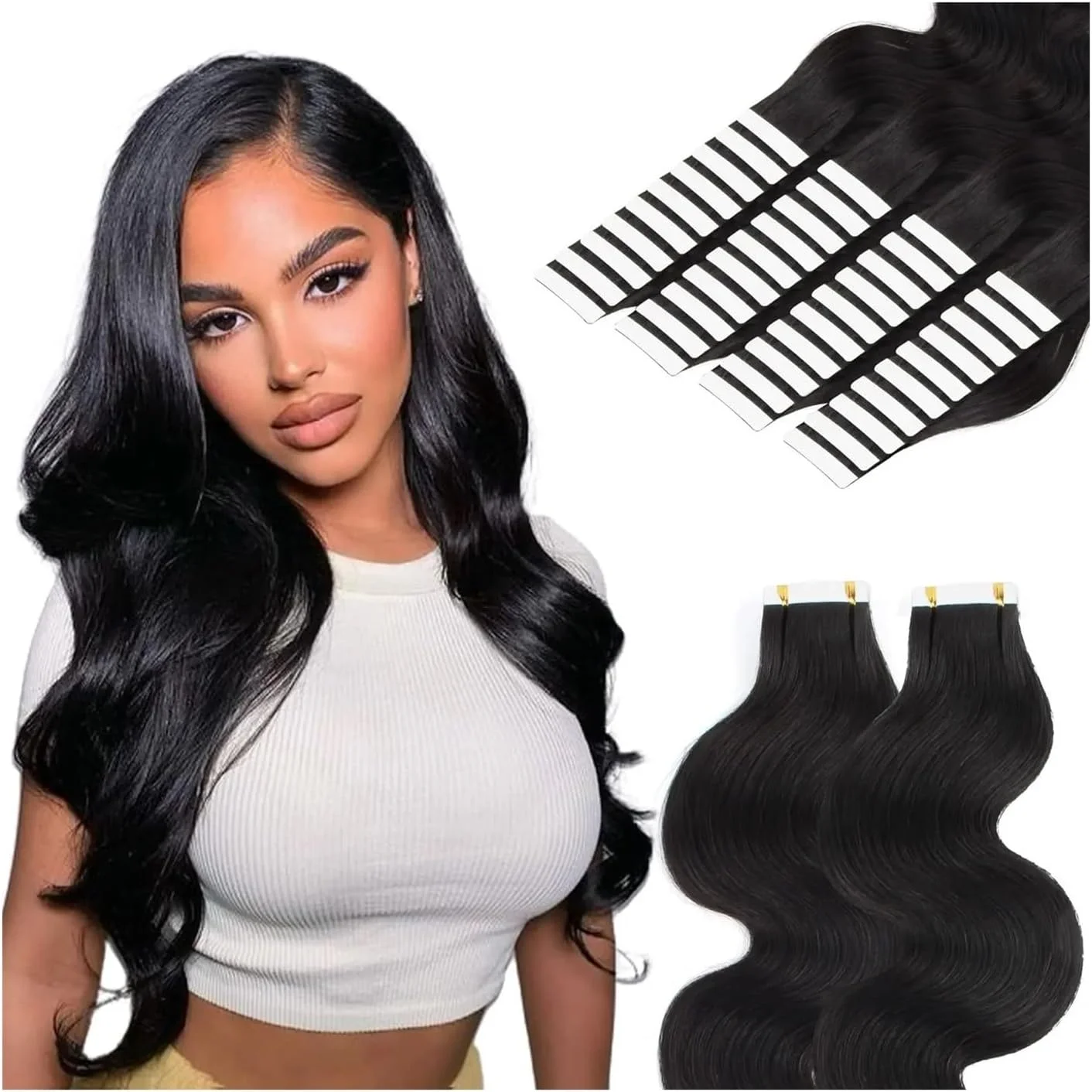 Extensiones de cabello con cinta, cabello humano brasileño, 100% extensiones de cabello humano, cabello liso para mujeres, calidad de salón para mujeres