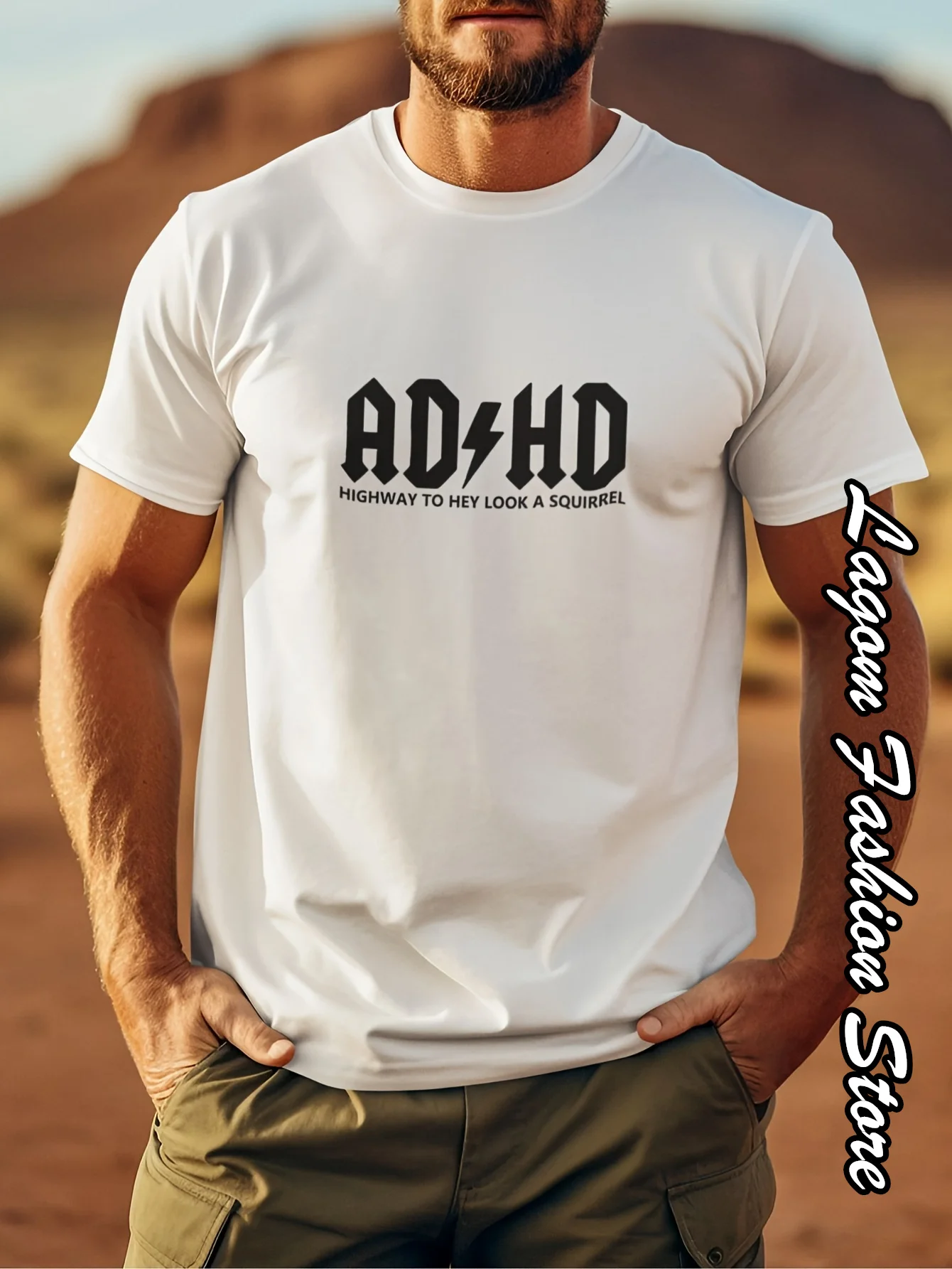 2024 Summer Men Fashion Cotton T-Shirt ADHD Letter Print Tops Tees Male Vintage Short Sleeve Clothing Casual Comfy Streetwear