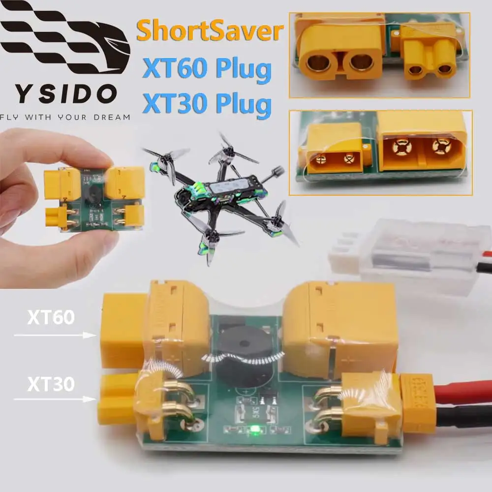 

YSIDO Smart Smoke Stopper XT60 XT30 ShortSaver 2-6S Fuse Installation Test Short-circuit Protection Plug for RC FPV Racing Drone