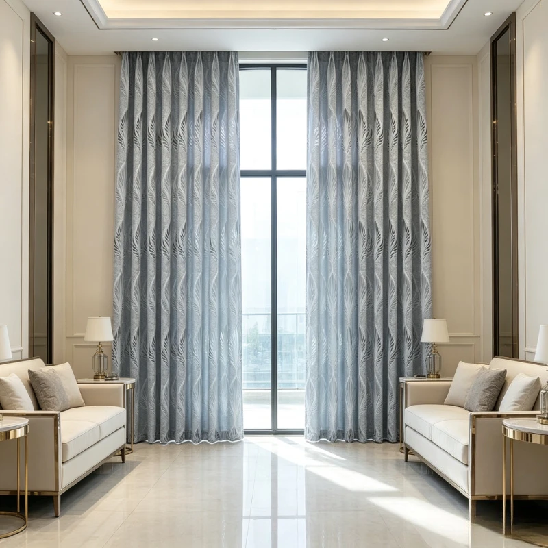 Gray Simple Leaf Gauze Curtains Curtains for Living Dining Room Bedroom Luxury Custom Size Sheer Fashion Elegant Rideaux Voilage