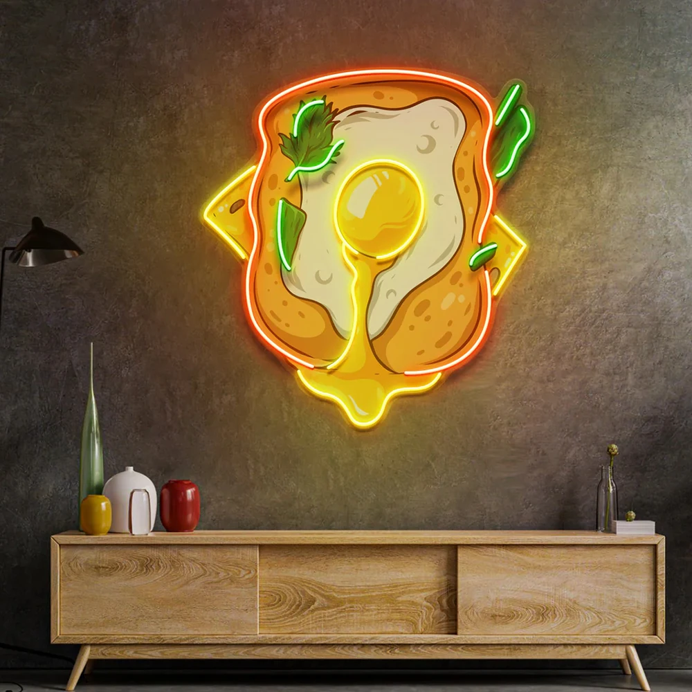 

Sandwich with Egg Neon Sign UV Print Acrylic Neon Sign Pop Art Living Room Wall Decor Kitchen Restaurant Decor