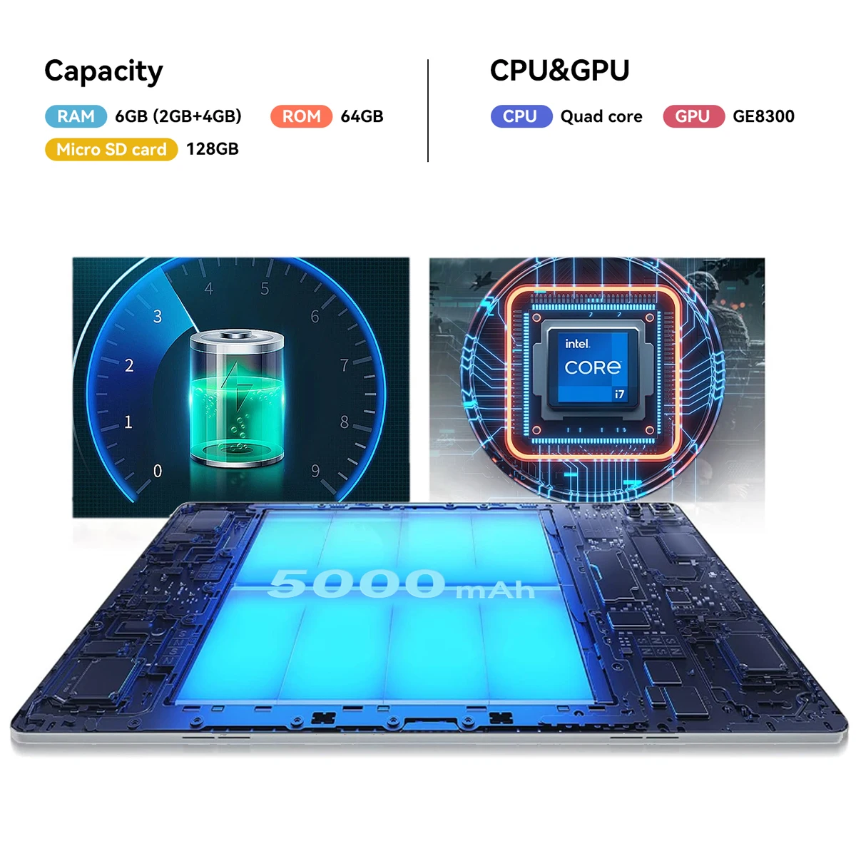 Android 13 Tablet com HD Touch Screen, WiFi, Bluetooth 5, 6GB de RAM, 64GB ROM, expansível para 128GB, 5000mAh bateria, MB1001, 10,1 em