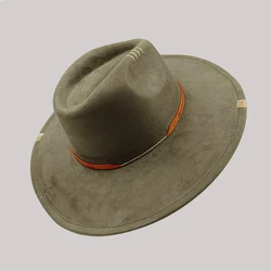 Wildleder-Fedora-Jazzhut, europäischer und amerikanischer handgenähter Hut, Herbst und Winter, neues Design, Partyhut, Geschenkhut, individuell