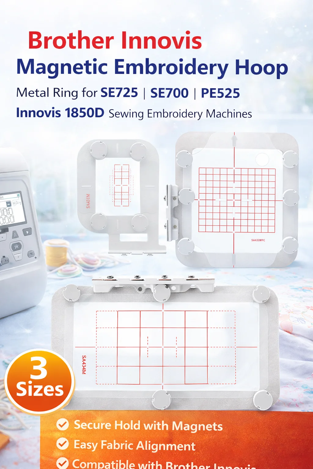 Magnetic Hoop (Metal Ring) Embroidery Frame for Brother SE725/SE700/PE525/Innov-ís 1850D Sewing & Embroidery Machines