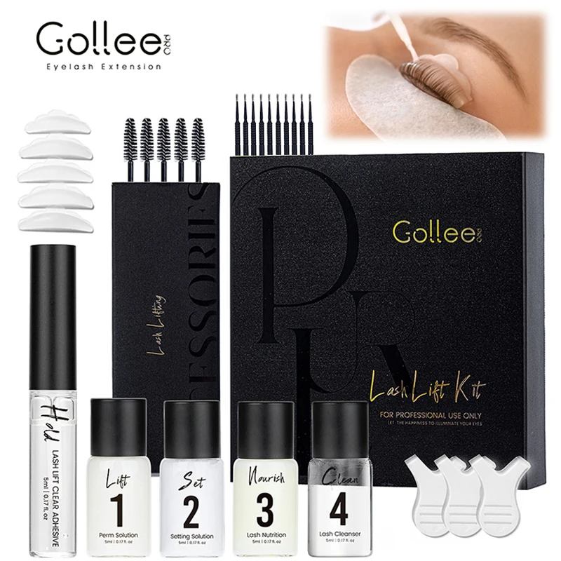 Gollee 4-6 สัปดาห์ Curls กึ่งถาวร Lash Lift Perm Eyebrow Eyelash Tint ชุด Black Brow เคลือบ Lash Lift Kit Lash แต่งหน้า