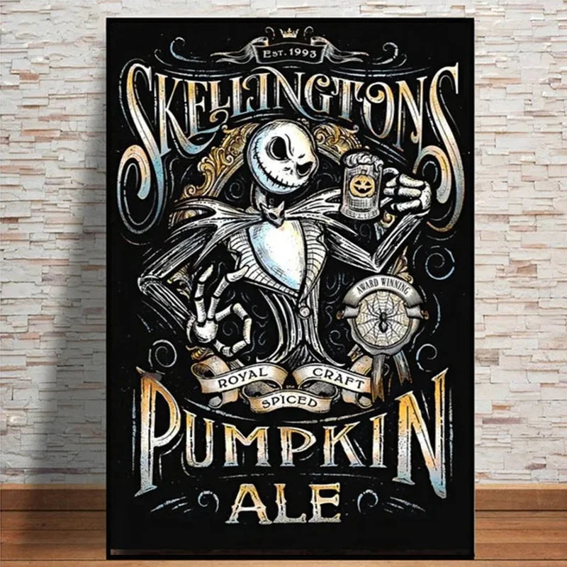 Disney Nightmare Before Christmas Poster Prints Jack Skellington Pumpkin Royal Craft Ale Canvas Painting Wall Art Halloween Gift