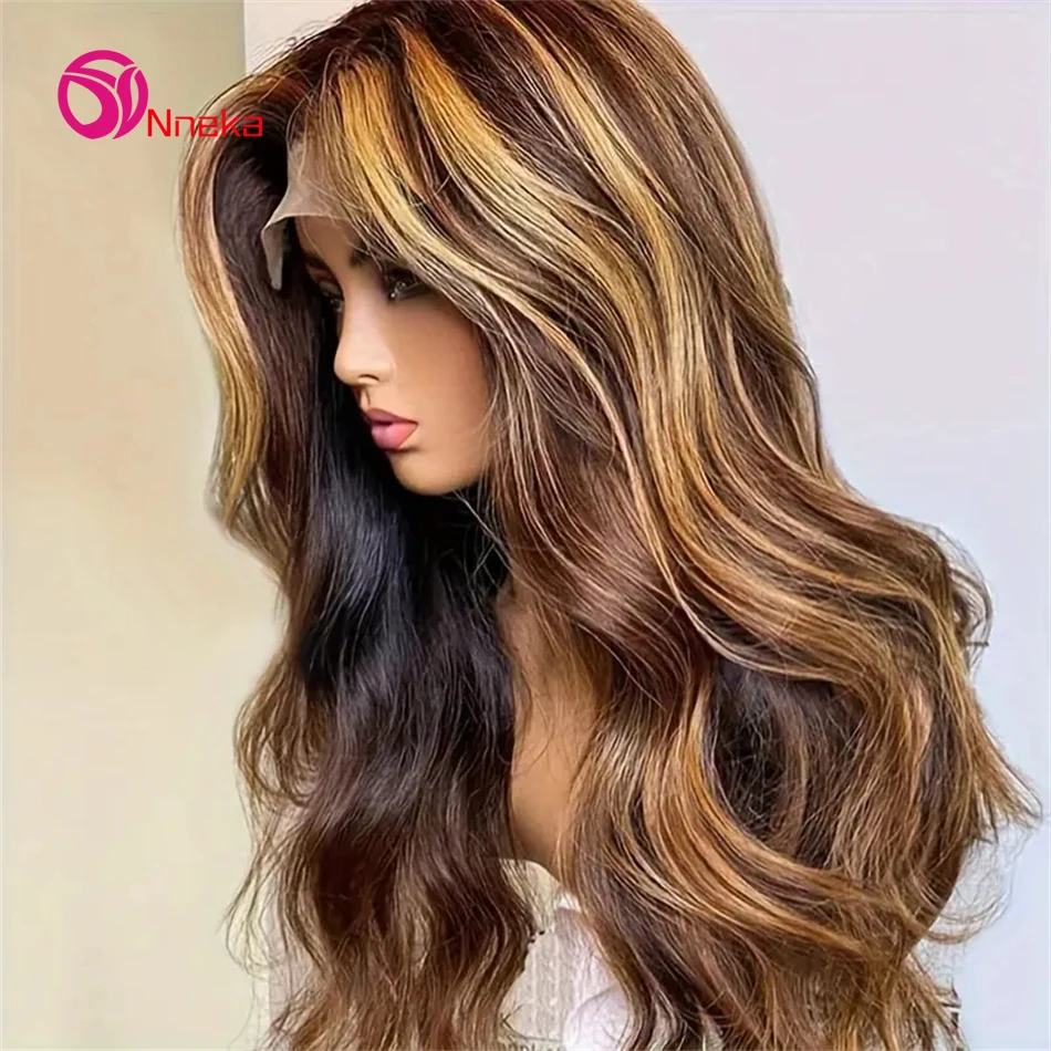 4/27 ombre mel loira onda do corpo perucas de cabelo 13x4 frente do laço perucas de cabelo humano 200% densidade destaque 13x6 hd perucas de cabelo humano