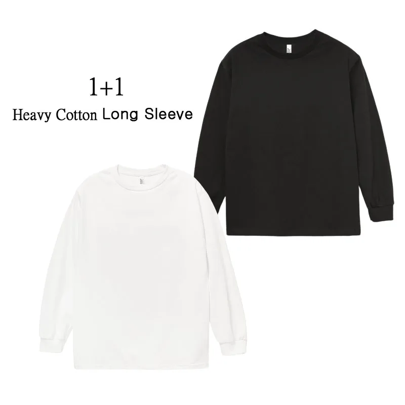 تي شيرت بأكمام طويلة أو ثلاثية ، قطن ، بأكمام ثقيلة ، تركيب زائد ، [1 + 1]