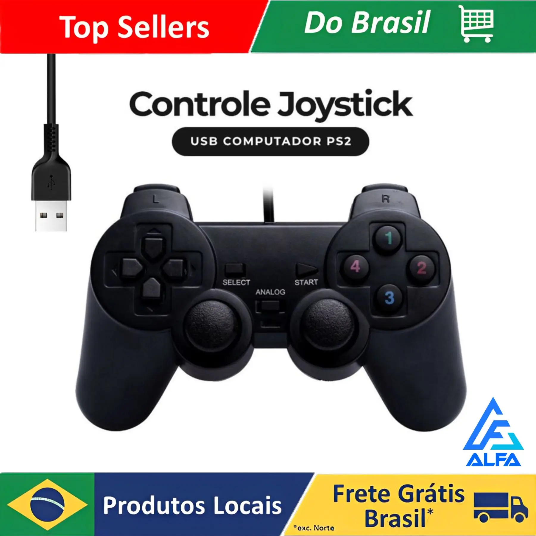 Controle joystick gamer jogos console e computador entrada usb