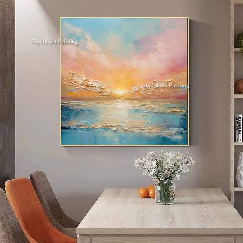 Dream Sky Landscape Large Abstract Oil Painting Hand Painted Original Abstract Beautiful Sunset Canvas Wall Art For Home Decor