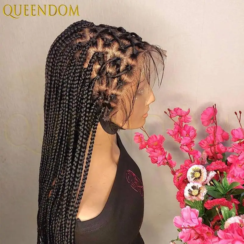 

36 Inch Full Lace Front Wig Criss Cross Braid Wig Synthetic Goddess Box Braids Wig for Black Women Faux Cornrow Locs Hair Wig