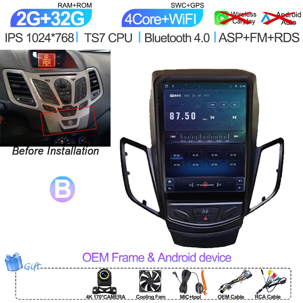 9,7 Inch Android 16 autoradio multimediaspeler navigatie stereo GPS scherm 2din 5G Wifi voor Ford Fiesta Mk7 2009-2016