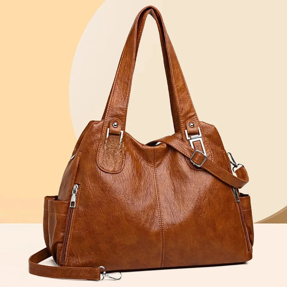 Jednokolorowa torba na ramię dla kobiet 2025 wysokiej jakości miękka skórzana torba na ramię na co dzień damska torebka listonoszka w stylu Vintage Crossbody Sac — zdjęcie 2