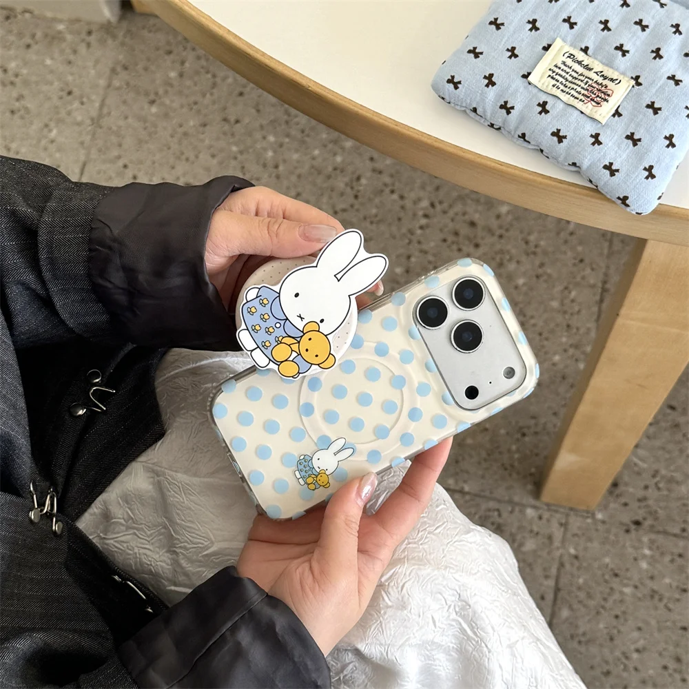 

Simple Polka Dot Cute Miffy Rabbit Magnetic Phone case for iPhone 17 Pro 14 13 15 16 Pro Max Fundas With Magsafe Stand Cases