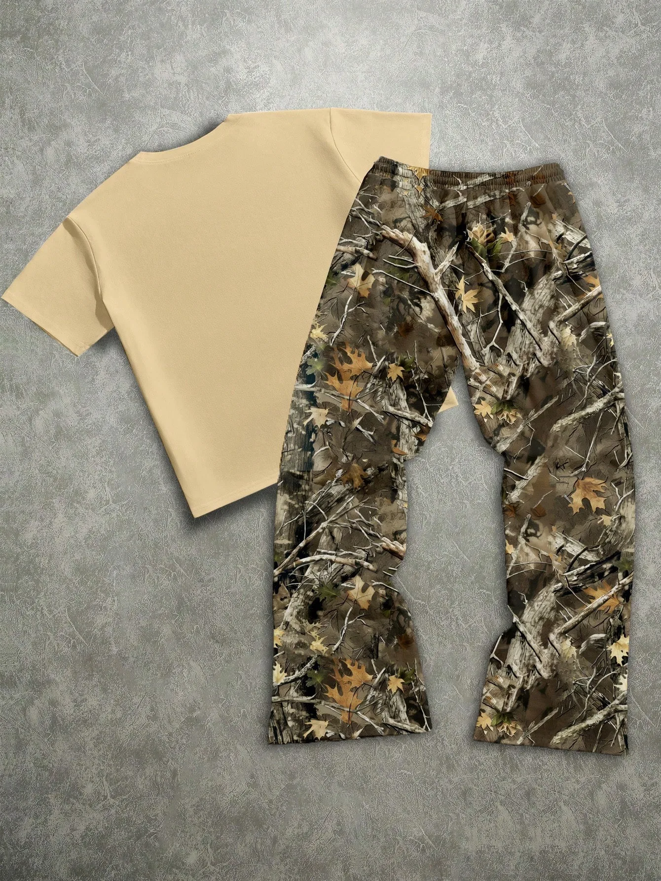 Manfinity Roughcore Men's Letter & Pentagram Print Loose Short Sleeve T-Shirt And Pants Set Camo 2 Piece Set Men - view 5