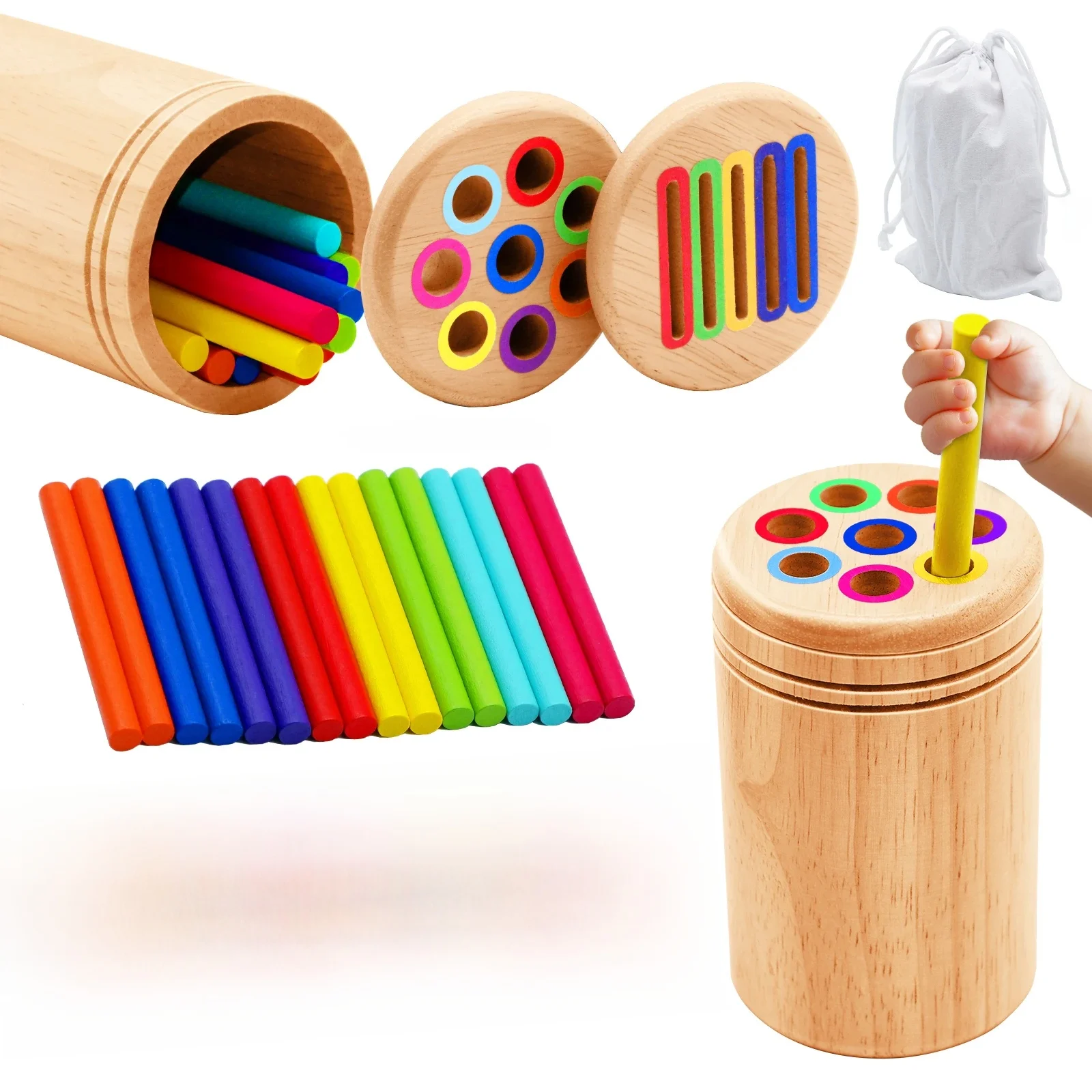 Drewniane zabawki Montessori Sortowanie kolorów Zabawki motoryczne Dopasowywanie kształtów Zabawki sensoryczne Wczesne puzzle edukacyjne Zabawki dla małych dzieci — zdjęcie 2