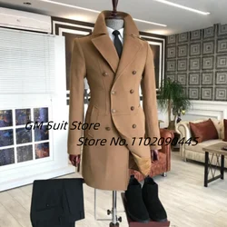 Men's Suit Long British Style Handsome Lapel Double-breasted Autumn Winter Warm And Casual 2022 Solid Color Business Slim Coat