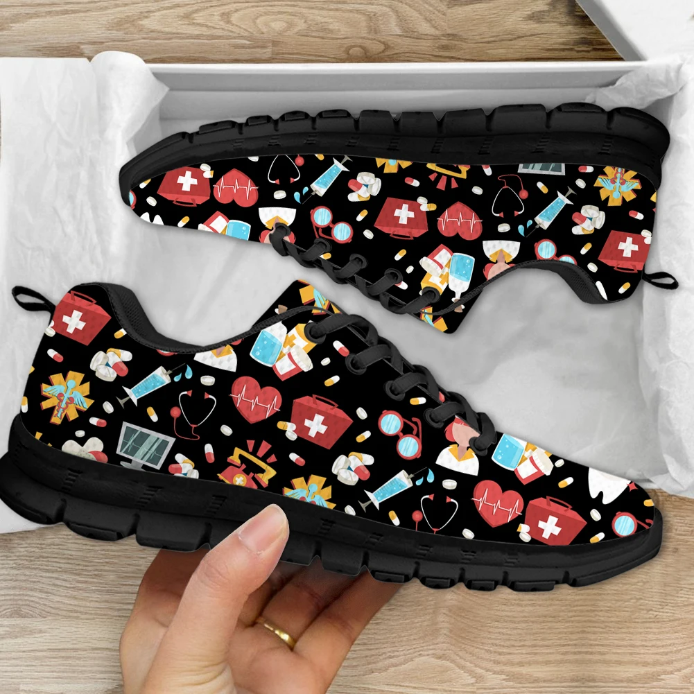 INSTANTARTS New Style Medical Shoes Comfort Lace-up Sneakers Medical Facilities Pattern Women Walking Footwear Zapatos Mujer
