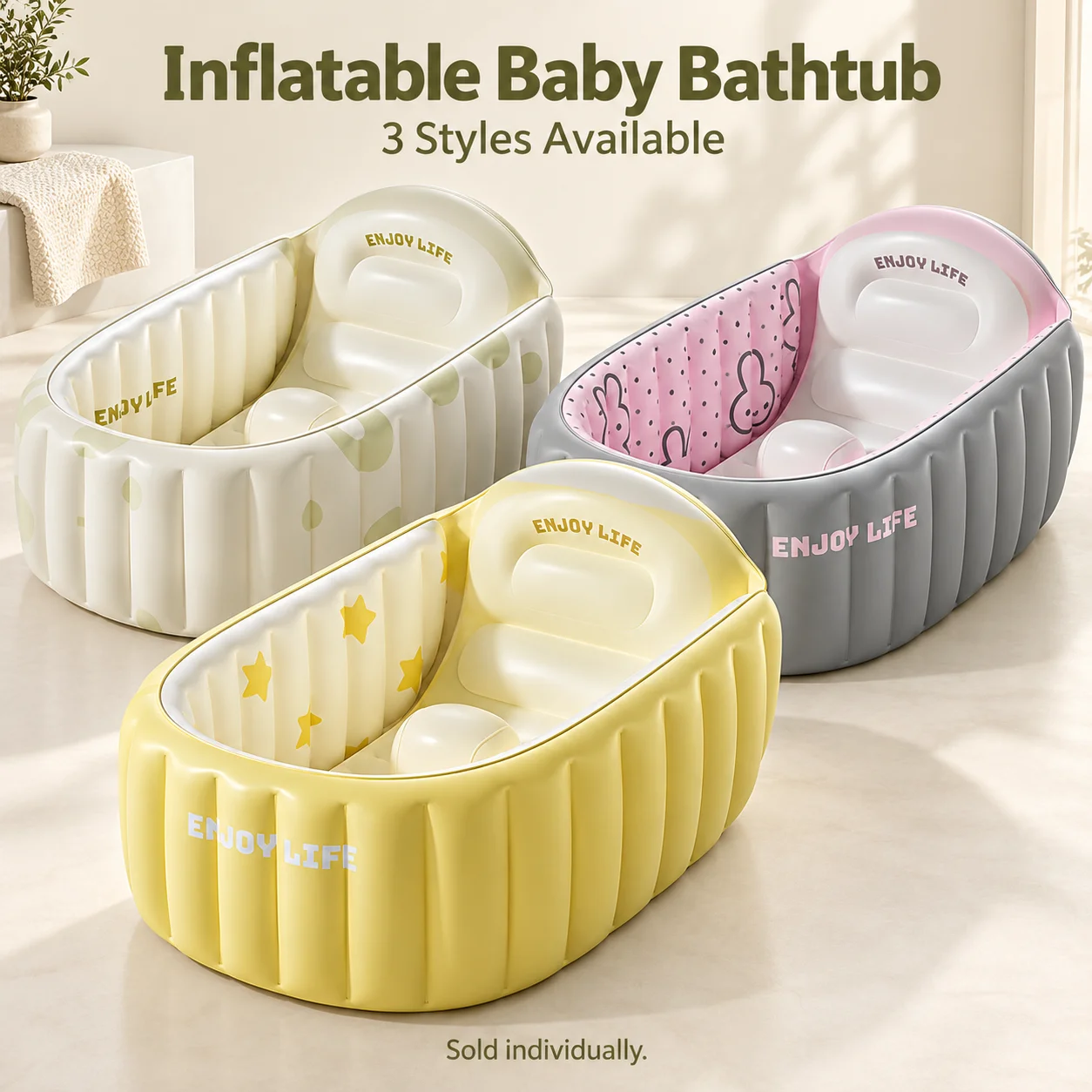 1PC Inflatable Baby Bathtub Portable Infant Toddler Bath Tub with Backrest Support Seat Foldable Non-Slip Travel Bathing Tub