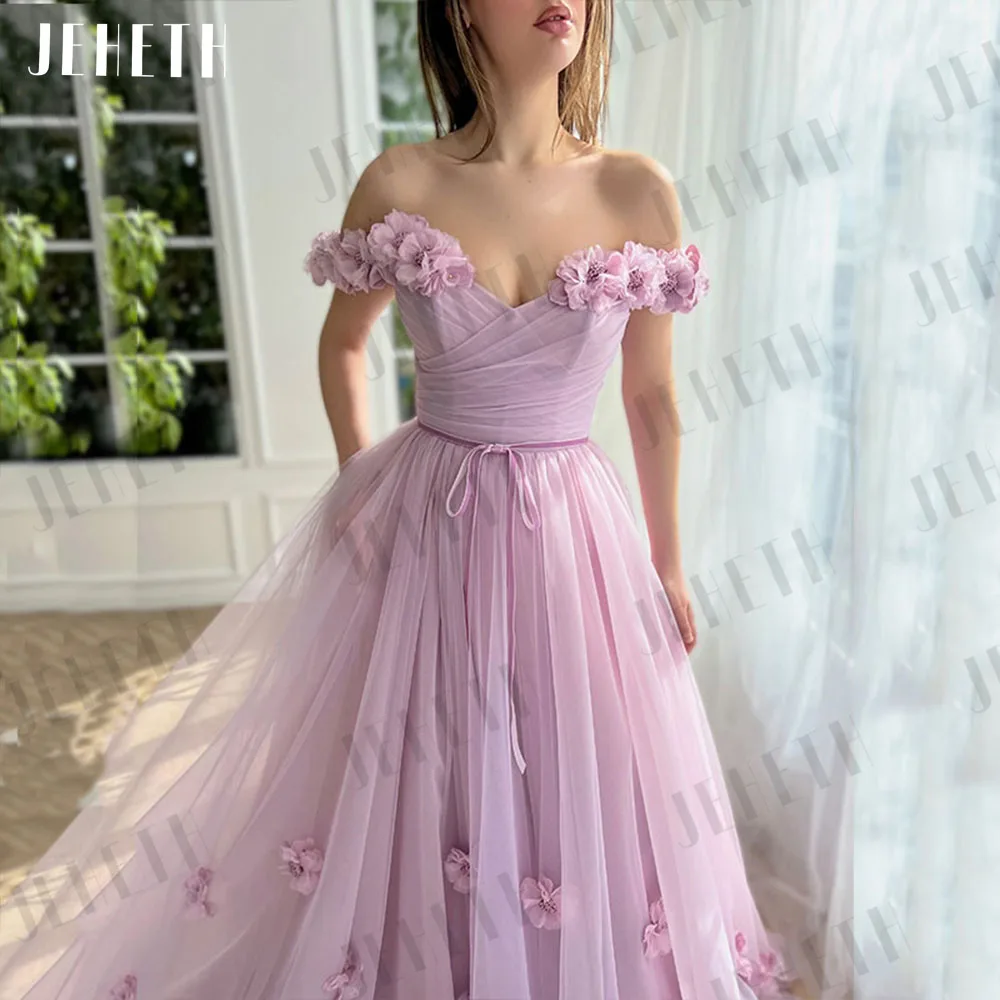 JEHETH 3D bloemen roze prom feestjurk vrouwen prinses hoge split tule avondjurk open rug aangepast فساتين حفلة موسيقية موسيقيةJEHETH 3D Bloemen Roze