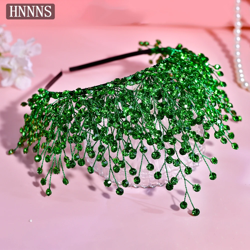 

HNNNS Handmade Green Rhinestone Headband Adjustable Sweet Hair Accessories Headdress for Women Holiday Party Headpiece A234