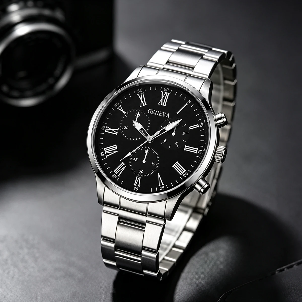 5-Piece Men's Fashion Casual Roman Numeral Quartz Watch Set, Suitable for Parties, Birthdays, and Other Occasions, the Best Gift Choice.