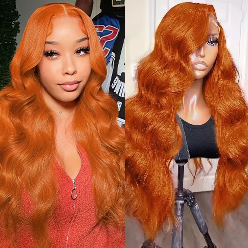 Pre Plucked Orange Ginger Lace Front Colored Human Hair Wigs Body Wave 13x6 HD Lace Frontal Wig Loose Wave Transparent Lace Wig