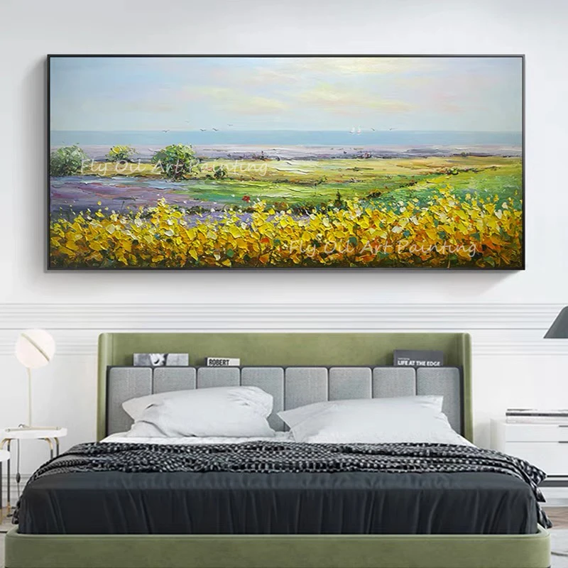 

Hand-painted large size landscape field artwork picture thick beautiful scenery Oil Painting Canvas for Home Decoration