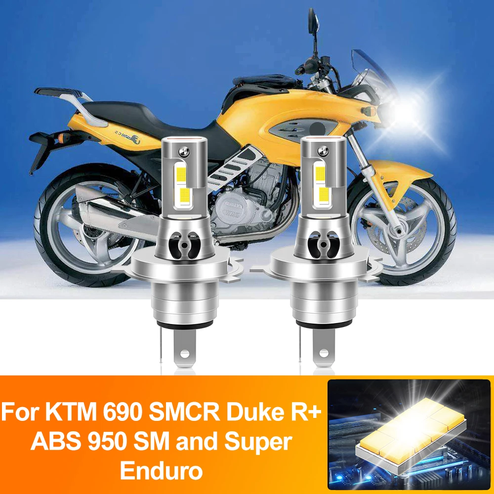 H4 LED Motorcycle Headlight Bulbs 6000K White Hi/Lo Beam Moto Lamp 12V For KTM 690 SMCR Duke R+ ABS 950 SM and Super Enduro