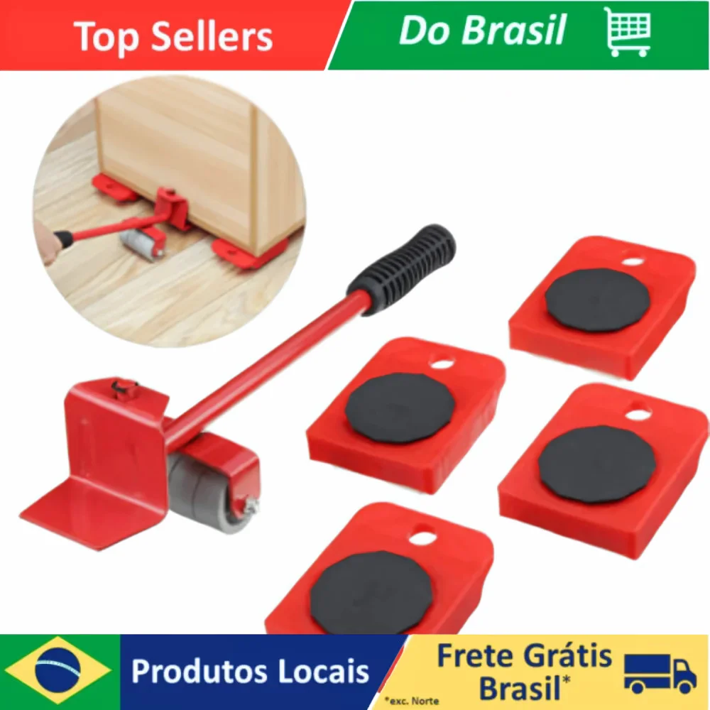 Suporte 5 Peças Movedor Rodinhas para Levantar e Mover Móveis e Transporte Easy Lift